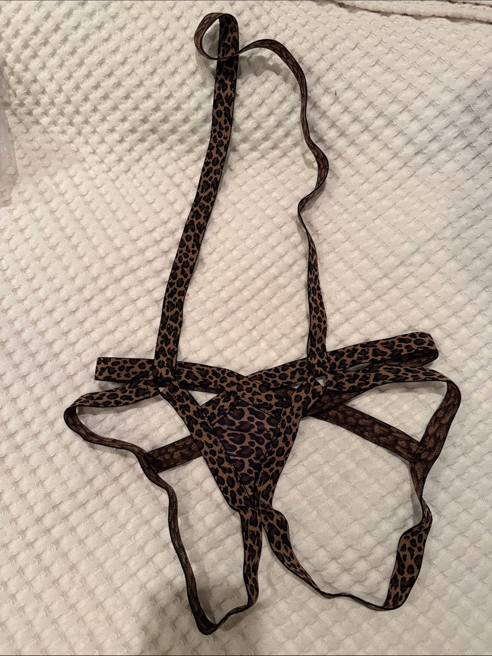 Leopard Print Strappy Triangle Bikini-Style Teddy in Brown - Picture 2 of 9